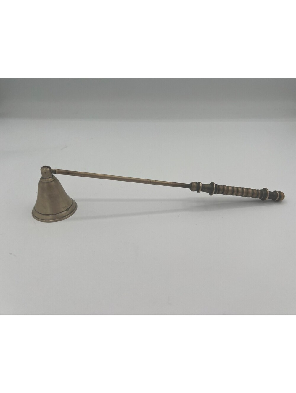 Vintage Brass 10" Hinged Candle Snuffer Bell Ornate Handle